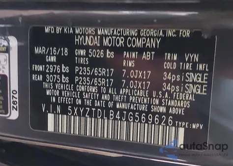 2018 Hyundai Santa Fe Sport z USA, uszkodzony, nr VIN 5XYZTDLB4JG569626